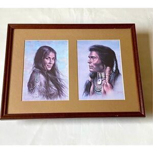 Vintage Bill Hampton Native American Side by Side Prints Framed 10in L x 13.5inW